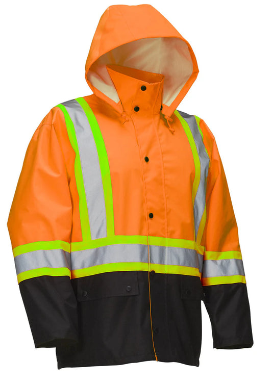 Forcefield Hi Vis Safety Rain Jacket with Snap-Off Hood