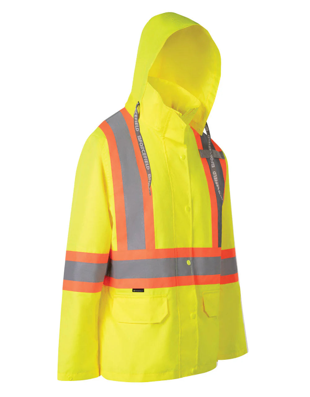 FORCEFIELD Women's Hi Vis Safety Rain Jacket with Snap-Off Hood
