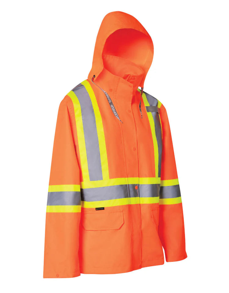 FORCEFIELD Women's Hi Vis Safety Rain Jacket with Snap-Off Hood