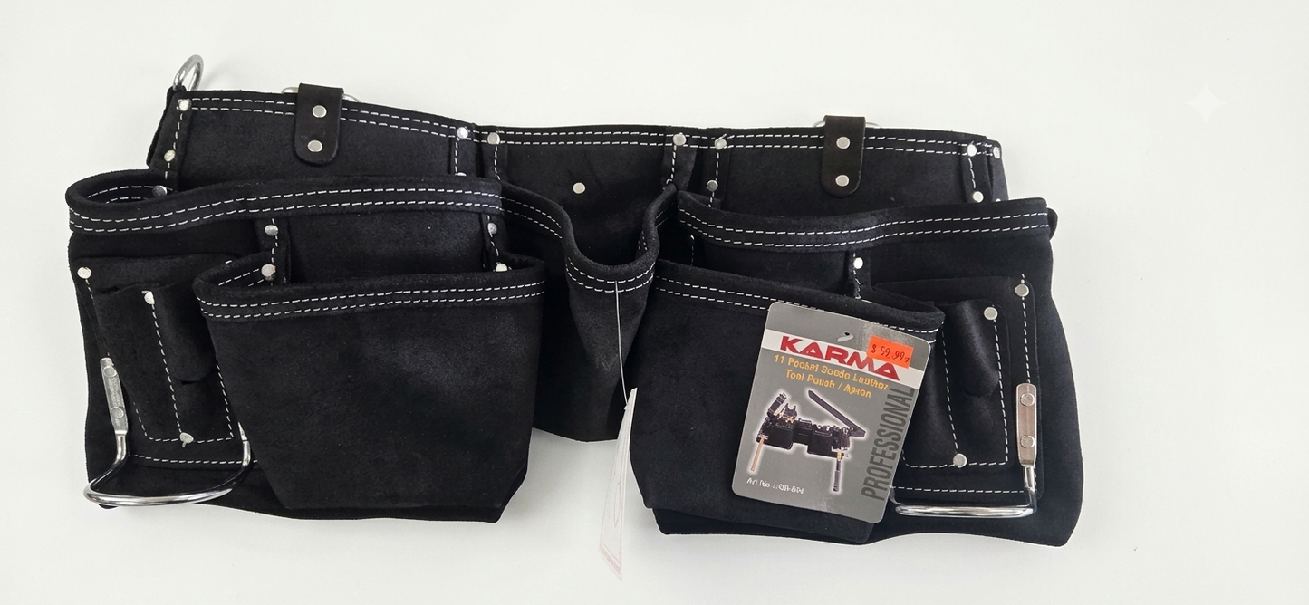 Karma 11-Pocket Suede Leather Tool Pouch with Metal Buckle