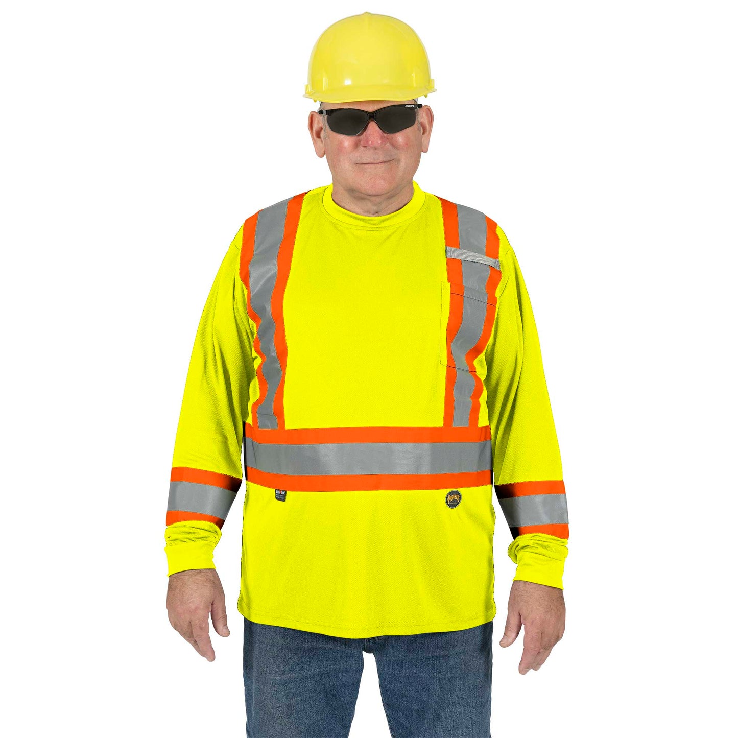 Pioneer Hi-Vis Bird's-Eye Long-Sleeved Safety Shirt - Hi-Vis Yellow/Green
