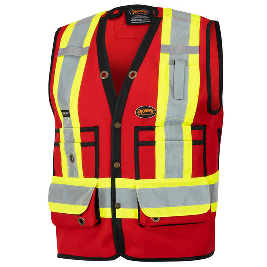 Pioneer Hi-Vis 150D Poly Twill Surveyor's Safety Vest - Snap Closure