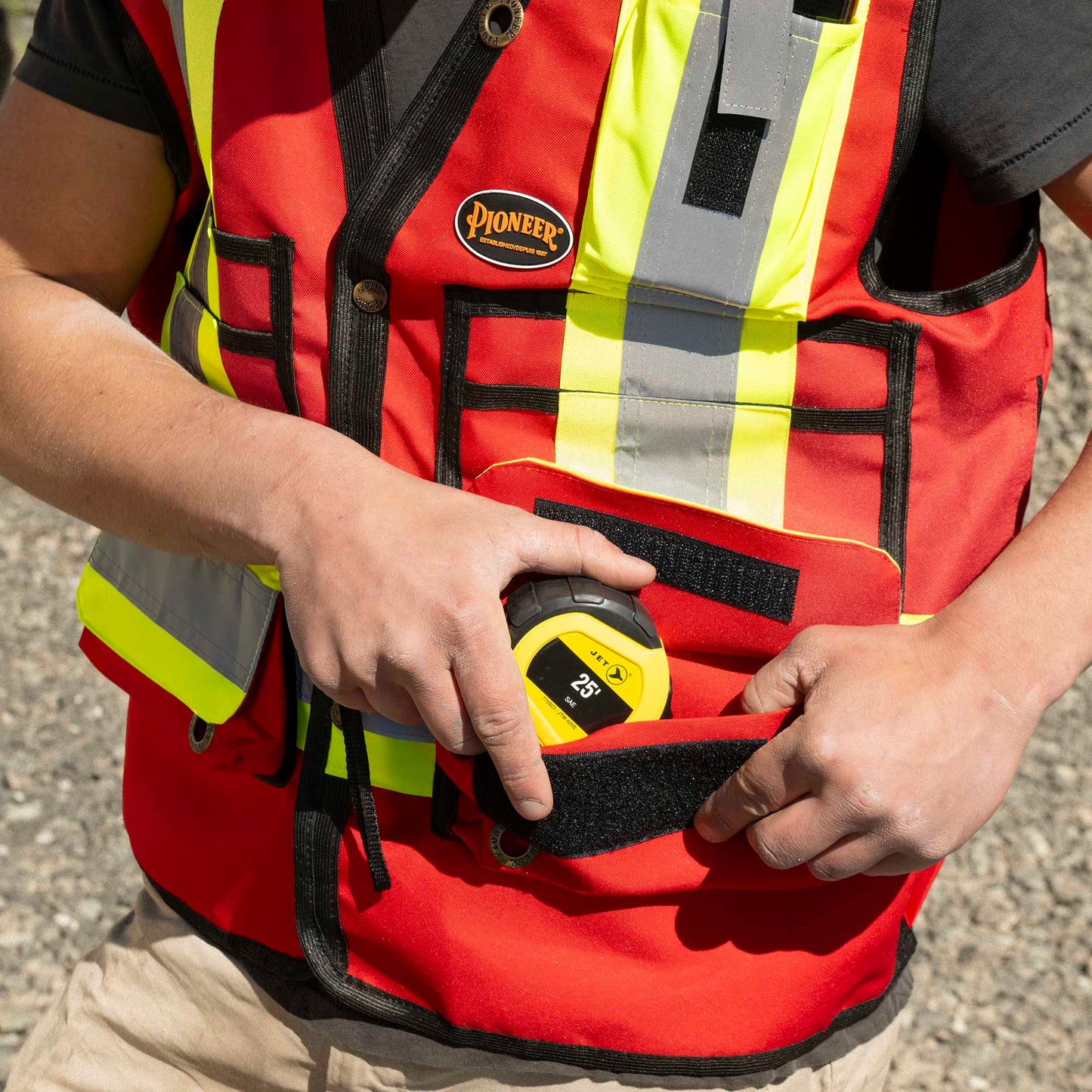 Pioneer Hi-Vis 150D Poly Twill Surveyor's Safety Vest - Snap Closure