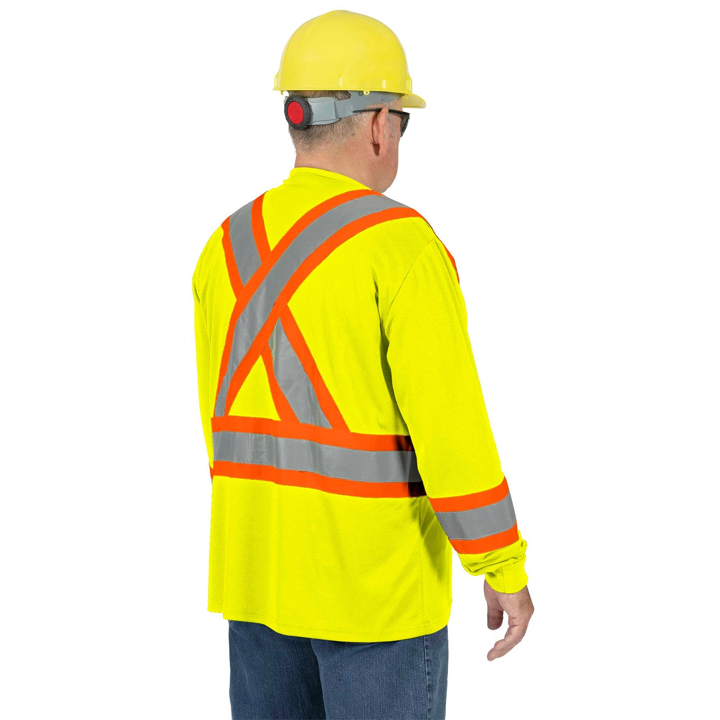 Pioneer Hi-Vis Bird's-Eye Long-Sleeved Safety Shirt - Hi-Vis Yellow/Green