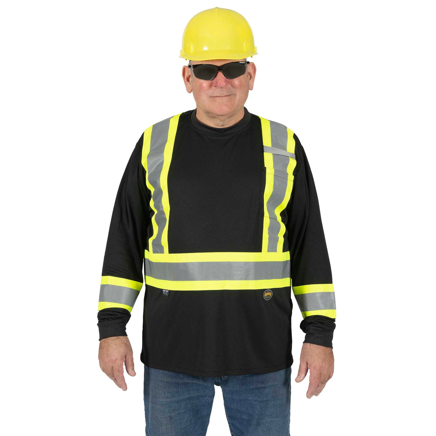 Pioneer Hi-Vis Bird's-Eye Long-Sleeved Safety Shirt - Black