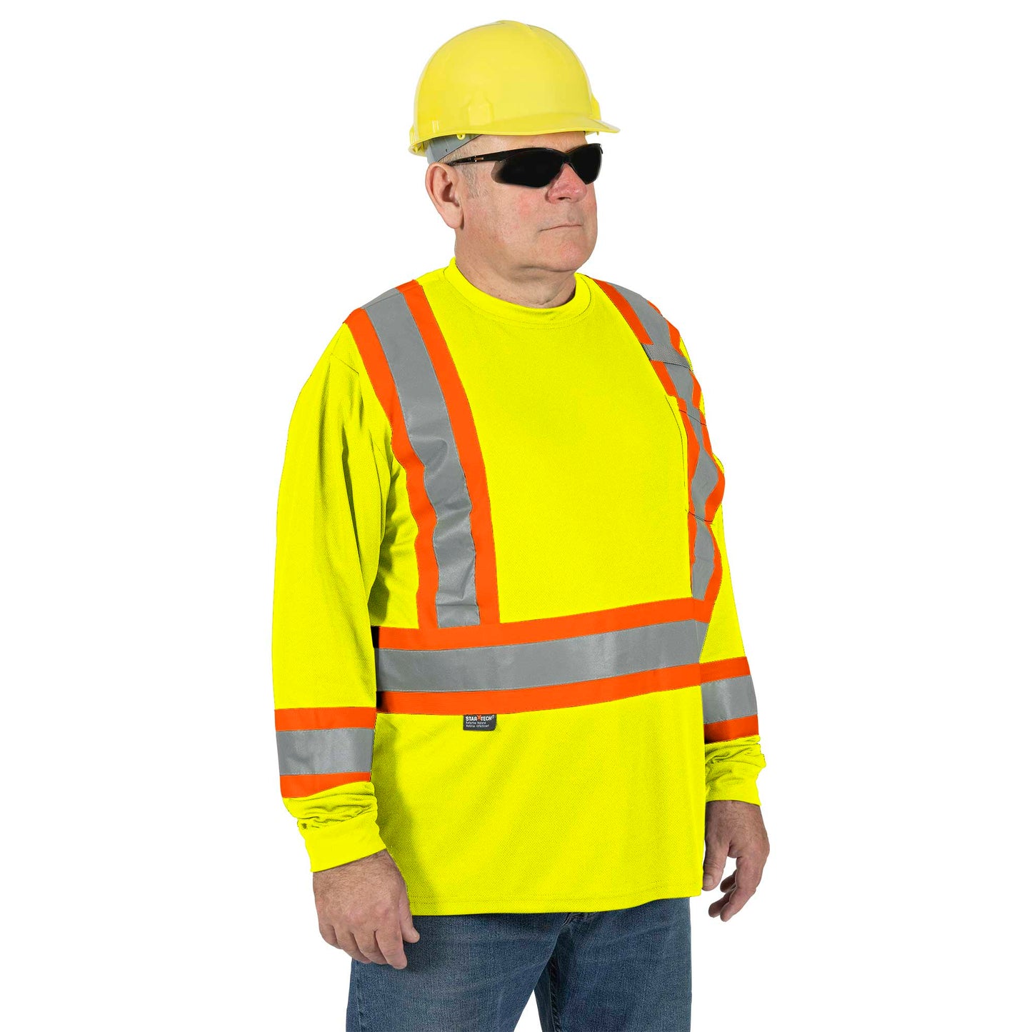 Pioneer Hi-Vis Bird's-Eye Long-Sleeved Safety Shirt - Hi-Vis Yellow/Green
