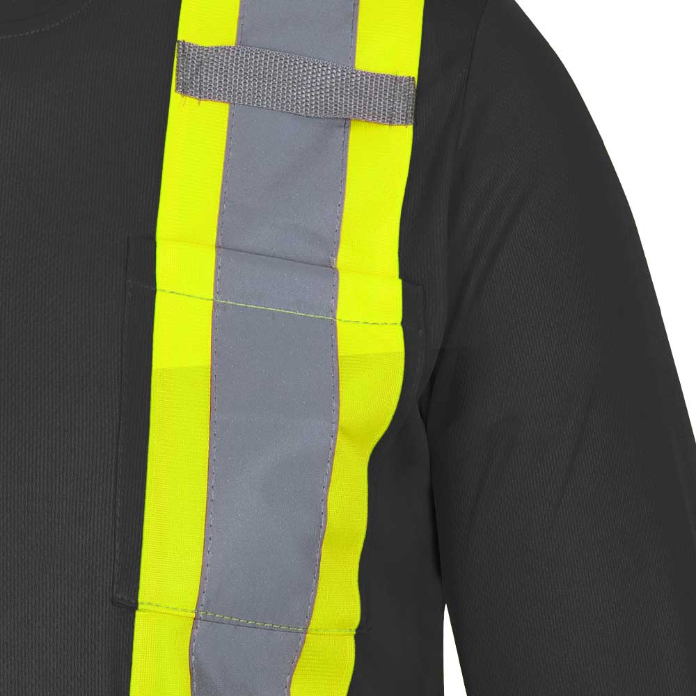 Pioneer Hi-Vis Bird's-Eye Long-Sleeved Safety Shirt - Black