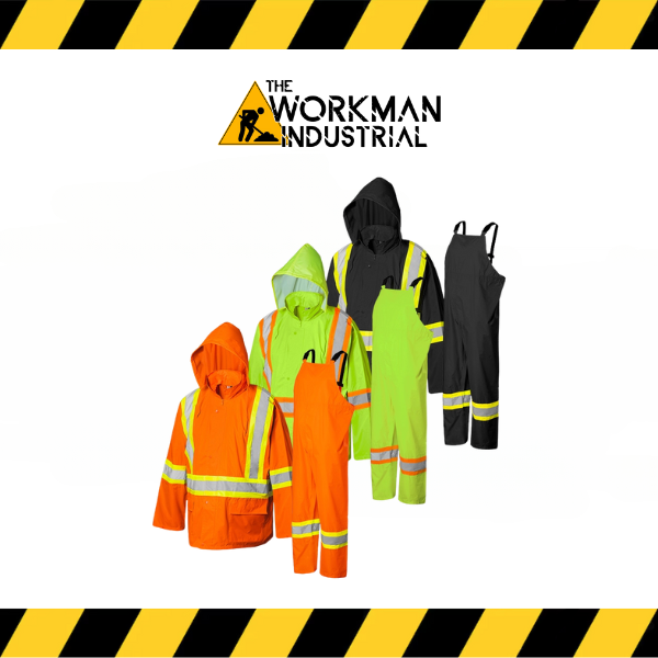 Ground Force RS11 3-piece hi-vis rain suit, including jacket and bib pants.