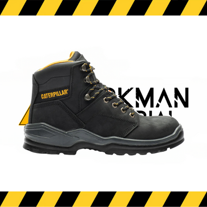 Side profile of the CAT Striver work boot showing the durable slip-resistant outsole.