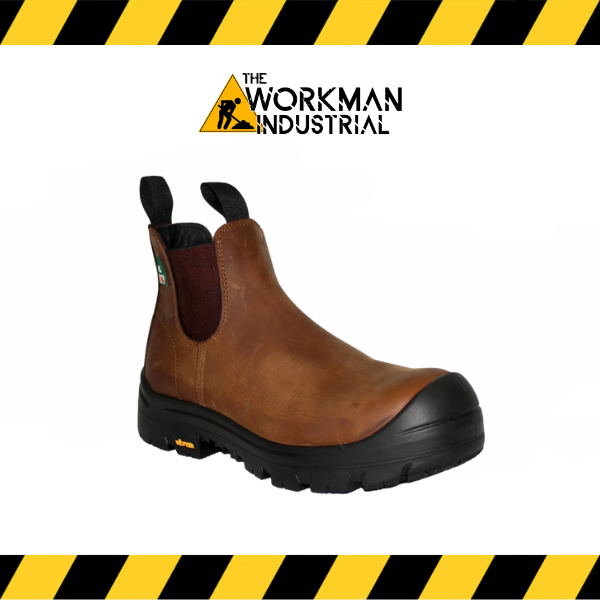 J. Audet Jr. 6-inch non-metallic work boot in Crazy Horse leather with a Vibram sole.

