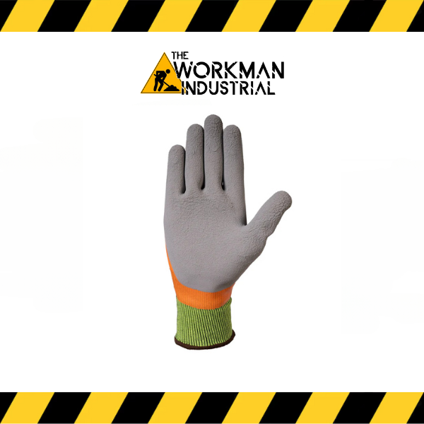 Close-up of the black crinkle latex high-grip palm on the non-insulated Forcefield work gloves.