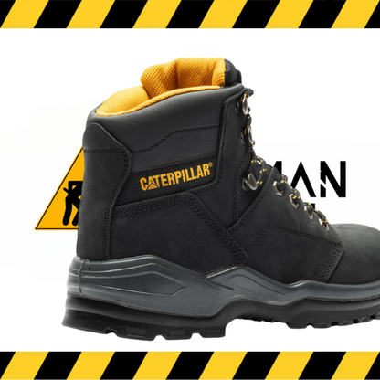 Side profile of the CAT Striver work boot showing the durable slip-resistant outsole.