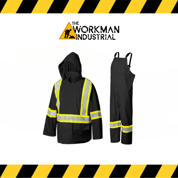 Ground Force RS11 3-piece hi-vis rain suit, including jacket and bib pants.