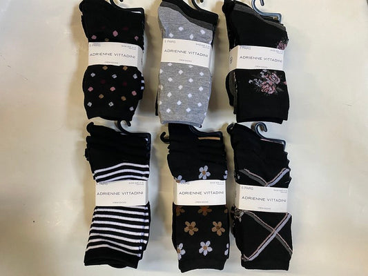 Ladies ADRIENNE VITTADINI , 5 pack Printed Crew Sock