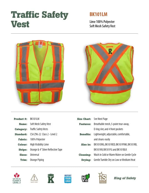 Big K 100% Polyester Soft Mesh Safety Vest (BK101)