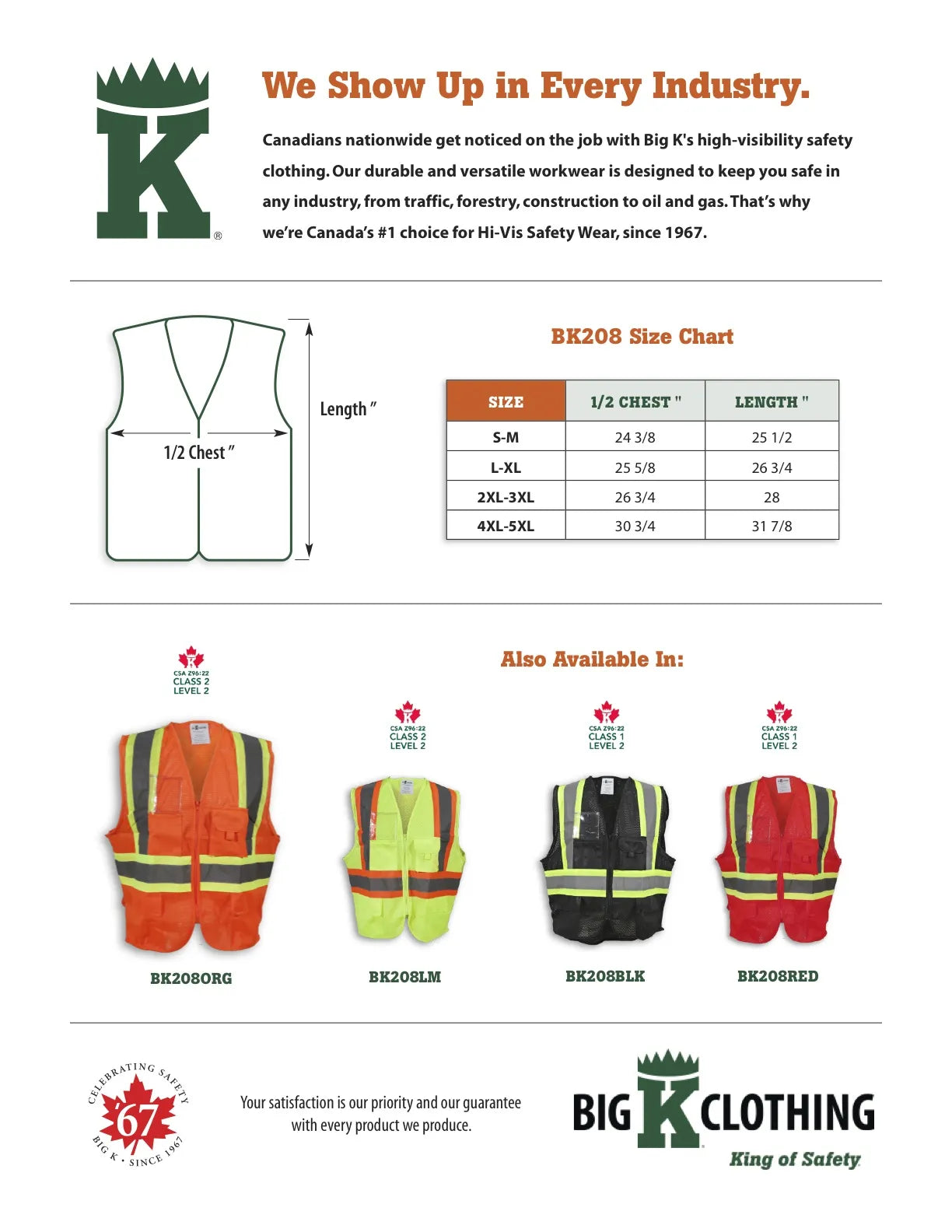 Big K 100% Polyester Mesh Safety Vest with Zipper Front