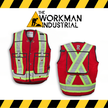 Big K hi-end surveyor safety vests in red.