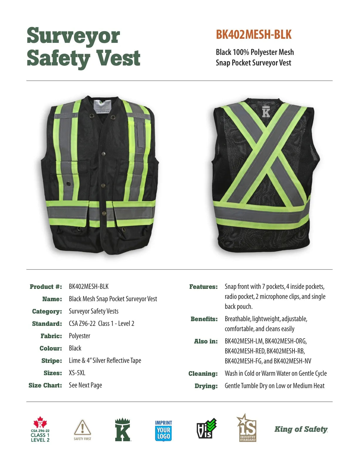 Big K 100% Polyester Mesh Surveyor Vest