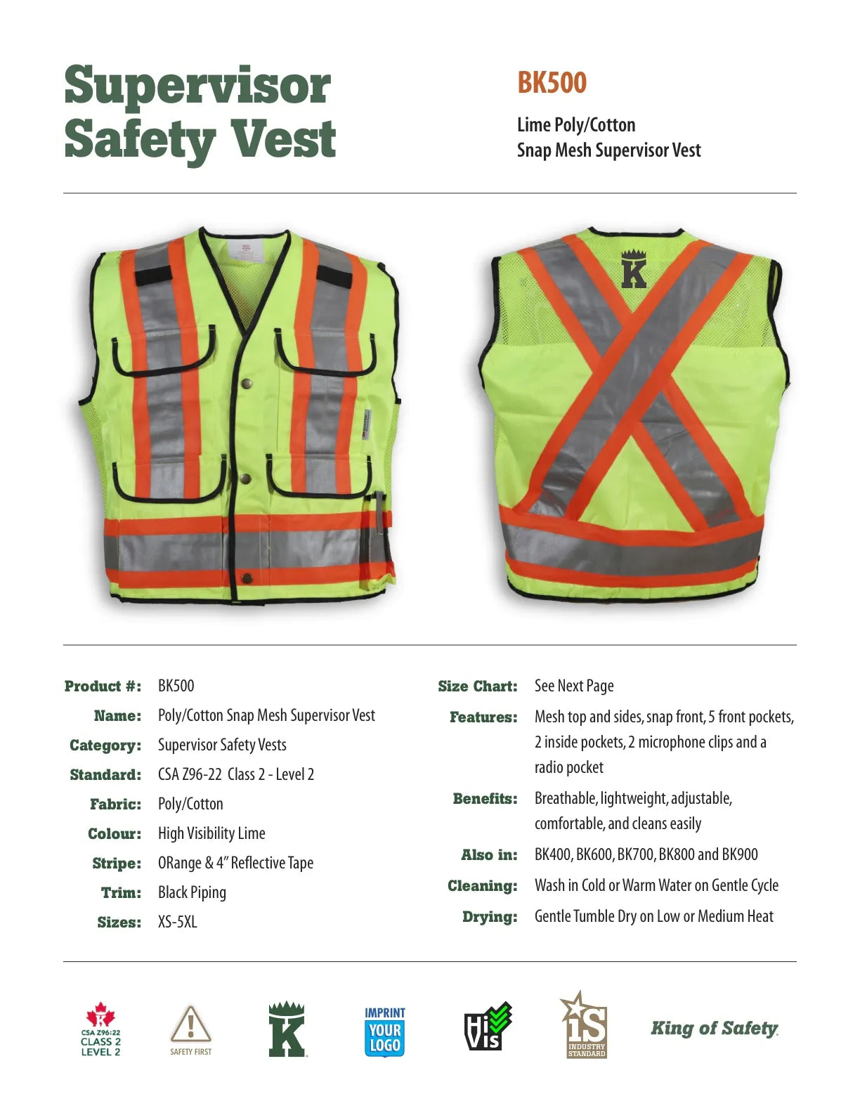 Big K Poly/Cotton Mesh Supervisor Safety Vest