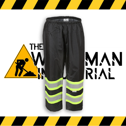 The fluorescent black Big K hi-vis rain pants.