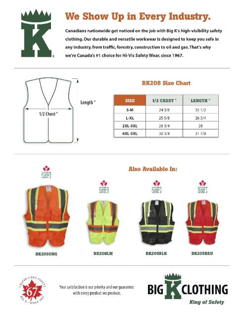 Big K 100% Polyester Mesh Safety Vest with Zipper Front