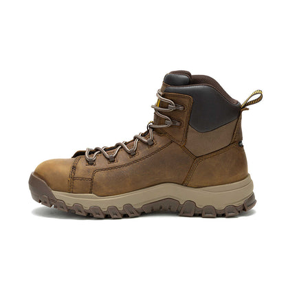View of the slip-resistant rubber outsole and resilient EVA foam midsole on the CAT Threshold boot.
