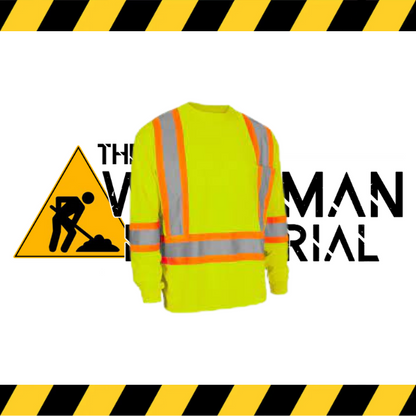 The Forcefield Hi-Vis Long Sleeve Safety Shirt in fluorescent lime.
