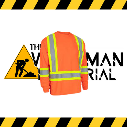 The Forcefield Hi-Vis Long Sleeve Safety Shirt in fluorescent orange.