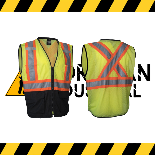 (Forcefield) Hi Vis Traffic Safety Vest with Zipper Front, Tricot Polyester