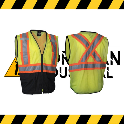 Forcefield hi-vis traffic safety vest with padded collar and mesh back in lime.