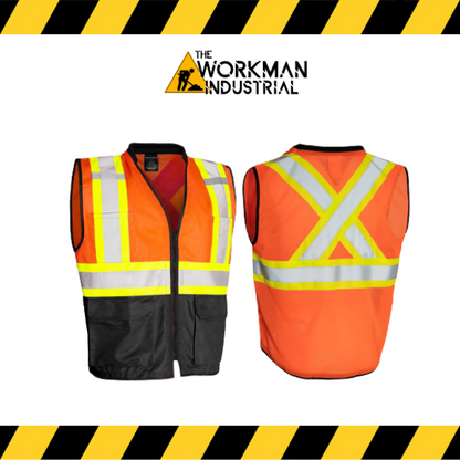 Forcefield hi-vis traffic safety vest with padded collar and mesh back in orange.