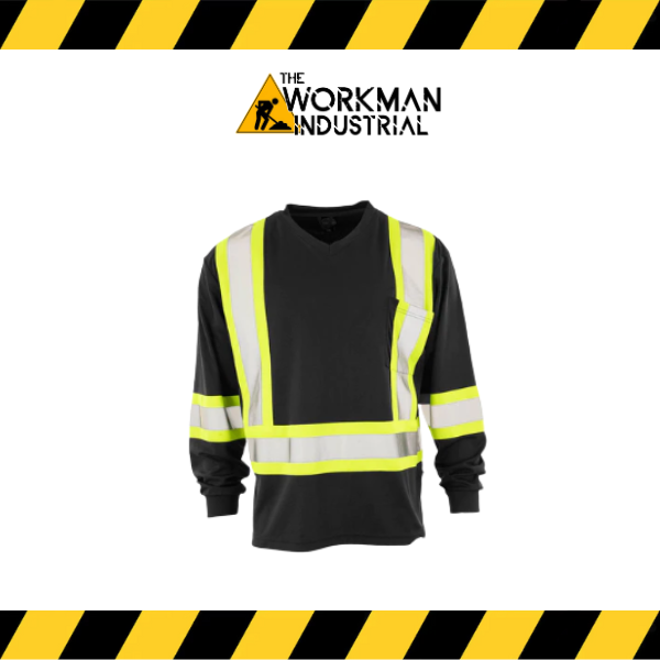 (Forcefield) Hi Vis V-Neck Long Sleeve Safety Tee