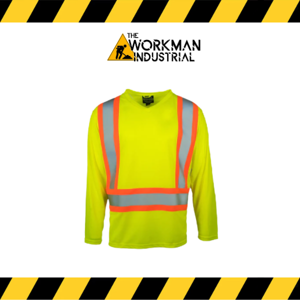 (Forcefield) Hi Vis V-Neck Long Sleeve Safety Tee