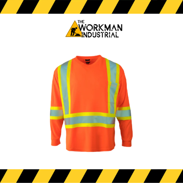 (Forcefield) Hi Vis V-Neck Long Sleeve Safety Tee