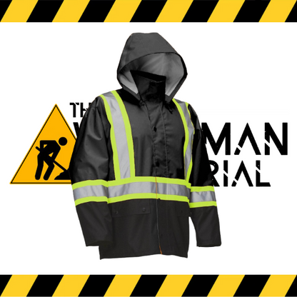Forcefield hi-vis waterproof safety rain jacket in fluorescent black.