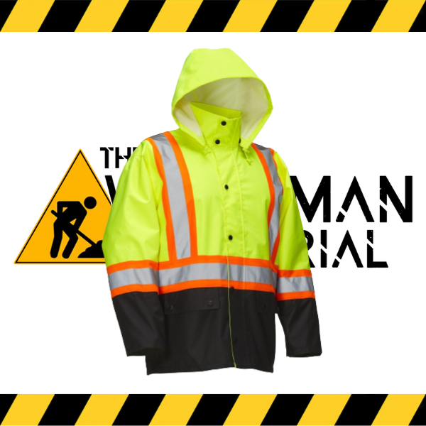 (Forcefield) Hi Visibility Safety Rain Jacket with Snap-Off Hood