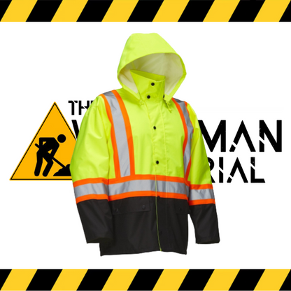 Forcefield hi-vis waterproof safety rain jacket in fluorescent lime.