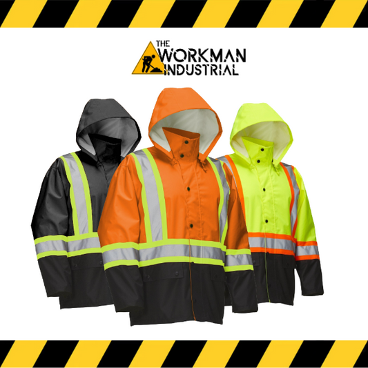 (Forcefield) Hi Visibility Safety Rain Jacket with Snap-Off Hood