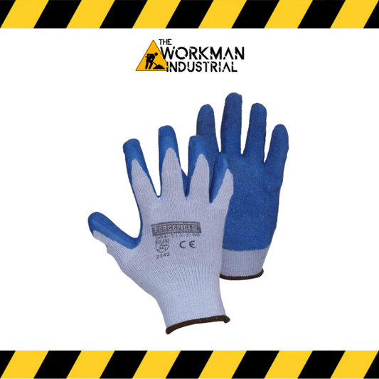 (Forcefield) String Knit Work Gloves Palm Coated with Blue Crinkle Latex