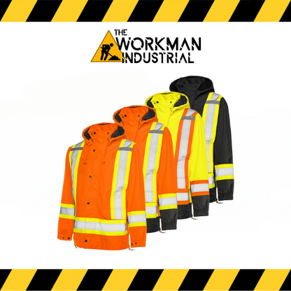 Ground Force 6-in-1 hi-vis winter traffic parka in fluorescent yellow/orange.