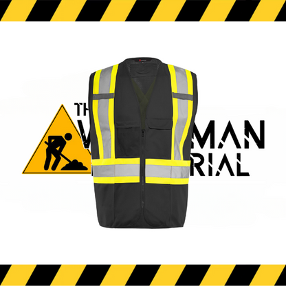 Ground Force hi-vis traffic vest with zipper front and solid/mesh design.