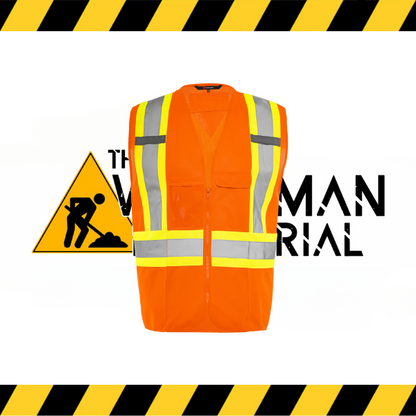 Ground Force hi-vis traffic vest with zipper front and solid/mesh design.