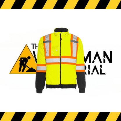 Ground Force hi-vis quilted freezer jacket in fluorescent yellow/orange.