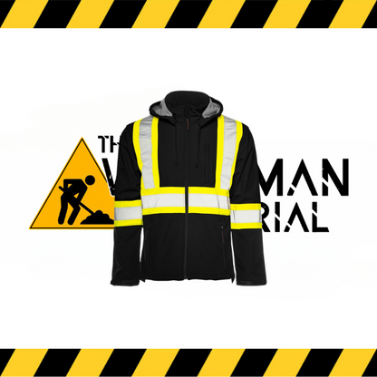 Ground Force hi-vis soft shell jacket with detachable hood.


