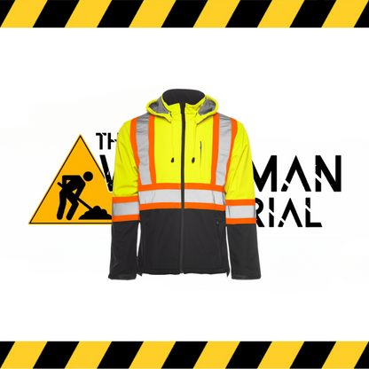 Ground Force hi-vis soft shell jacket with detachable hood.

