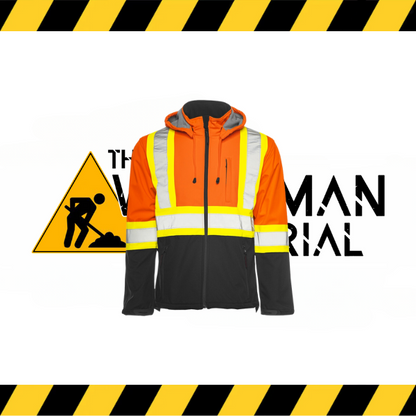 Ground Force hi-vis soft shell jacket with detachable hood.

