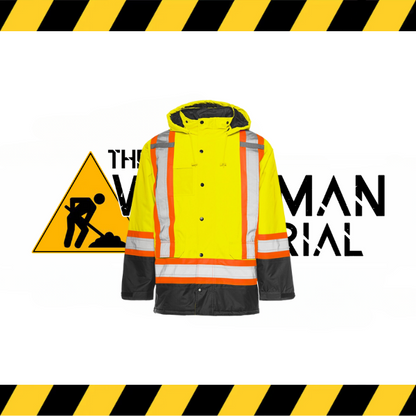 Ground Force hi-vis winter traffic parka in fluorescent yellow/orange.