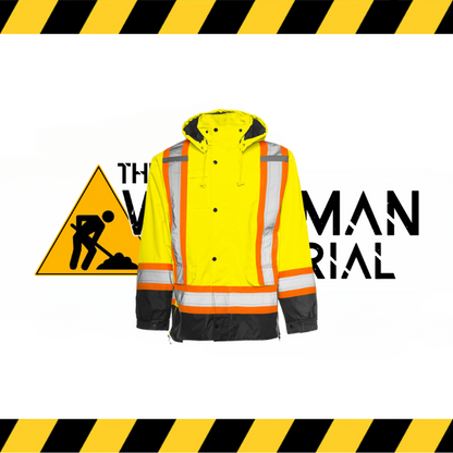 Ground Force 6-in-1 hi-vis winter traffic parka in fluorescent yellow/orange.