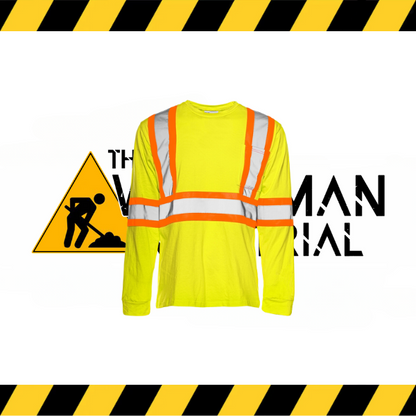 Ground Force long sleeve hi-vis traffic t-shirt in fluorescent yellow/orange with reflective tape.