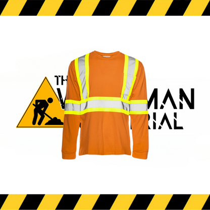Ground Force long sleeve hi-vis traffic t-shirt in fluorescent yellow/orange with reflective tape.